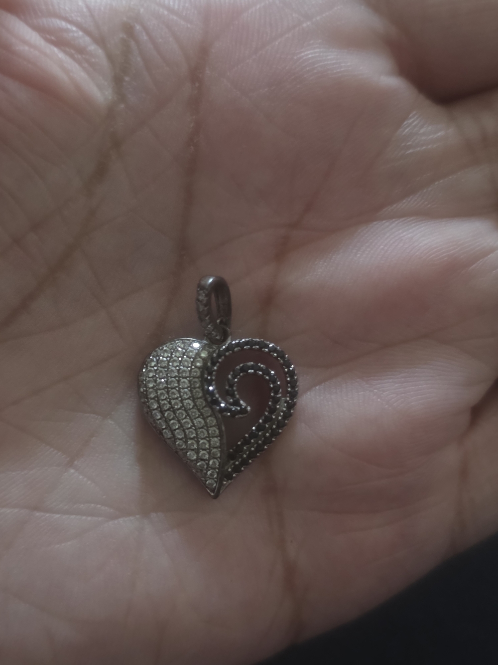 Two-Tone Heart Pendant Necklace - Silver & Black